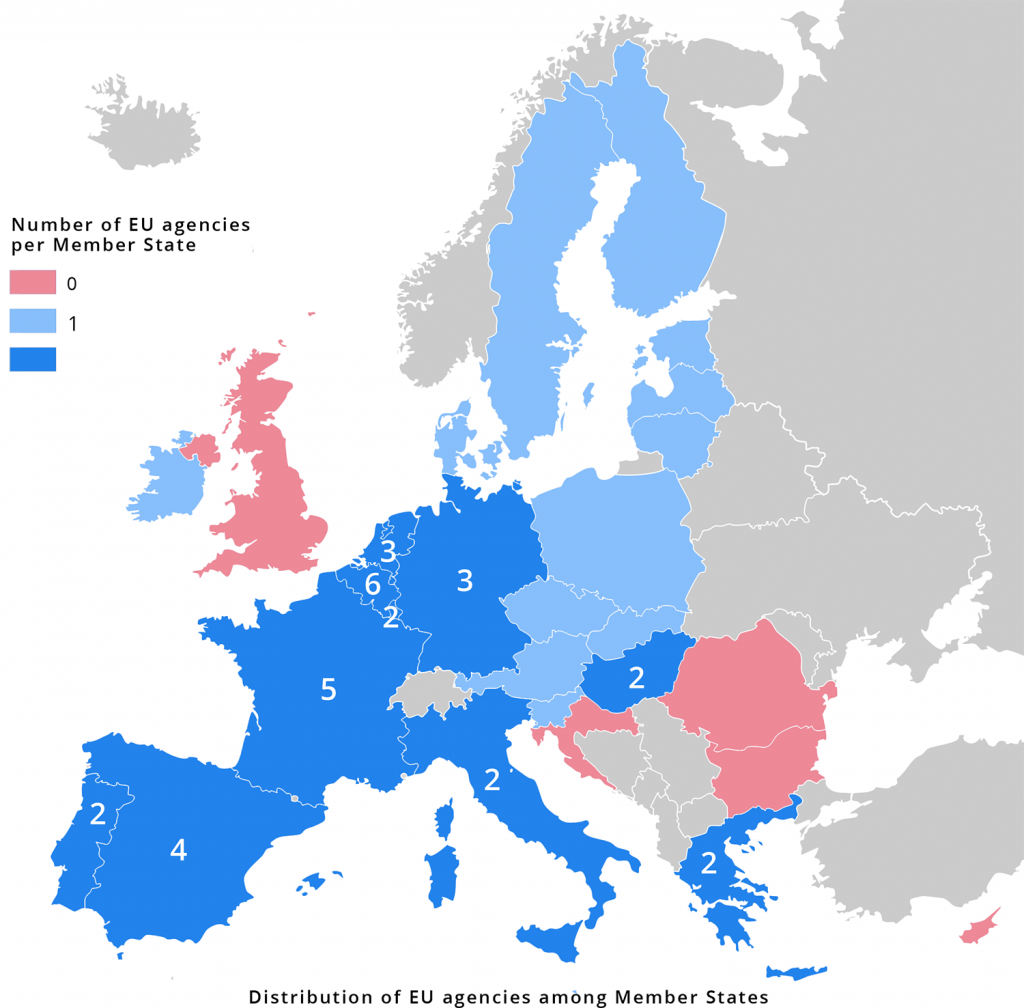 Location of EU agencies highlighting the EU's East-West divide