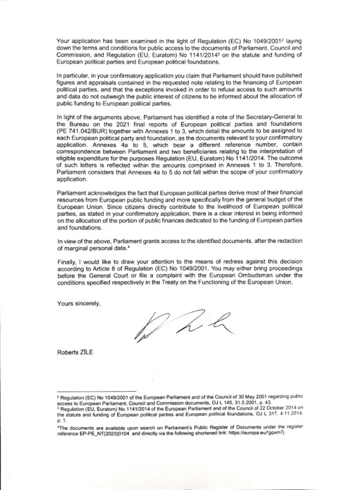 Letter from the European Parliament - page 2